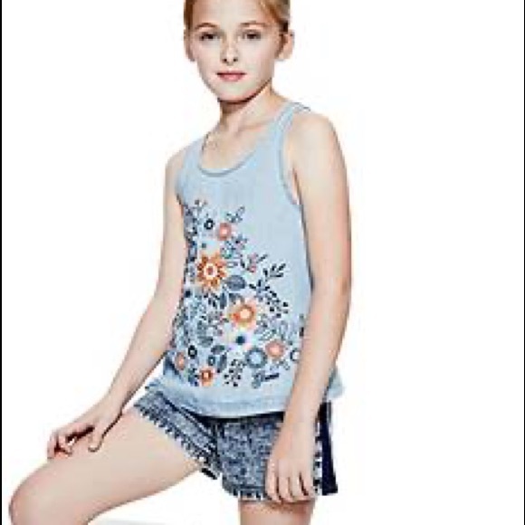Guess Kids Denim top with detailed embroidery Size medium 10 - 12 - Picture 5 of 5